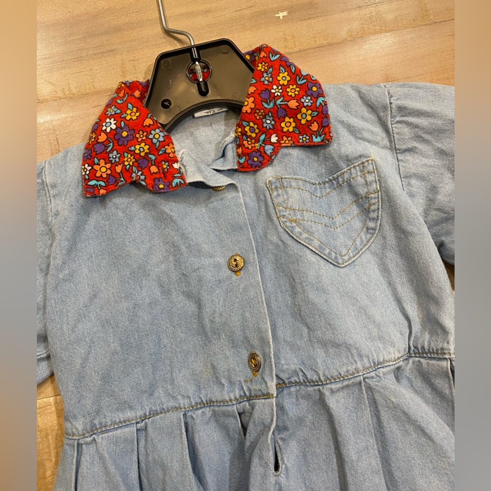 Baby Beluga baby girls denim jeans dress floral collar vintage clothes